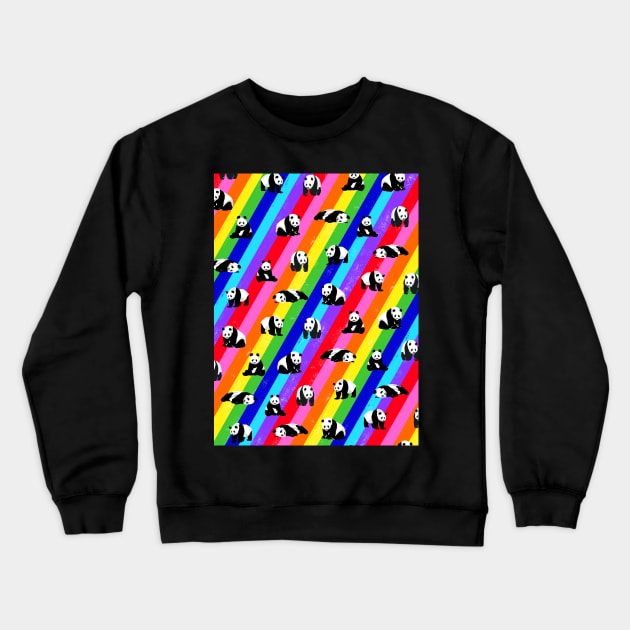 Rainbow Stripes with Panda Pattern Crewneck Sweatshirt by OneThreeSix